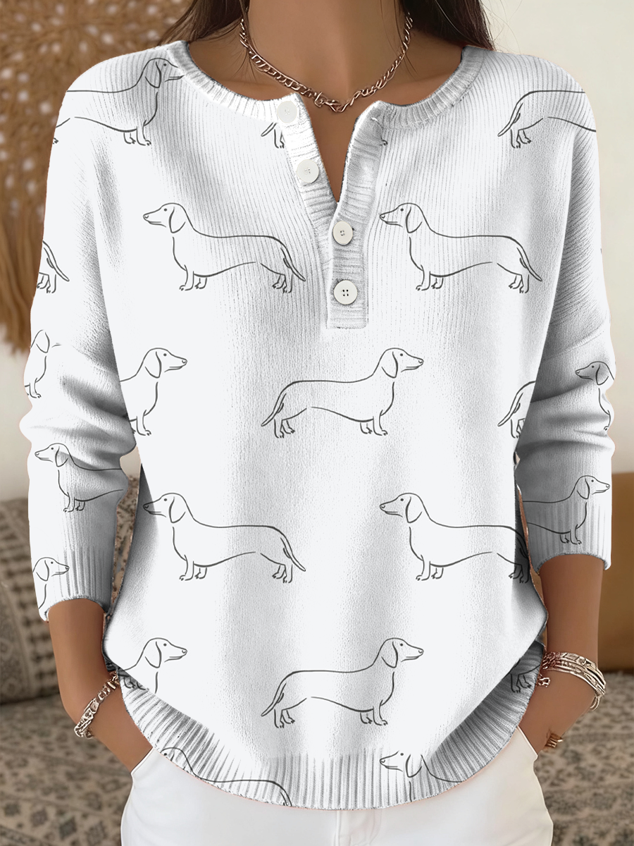 Women's Cute Taut Dog Printed Long Sleeve Cardigan