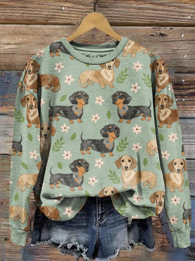 Women's Sweet Suspense Dog Printed Regular T-Shirt