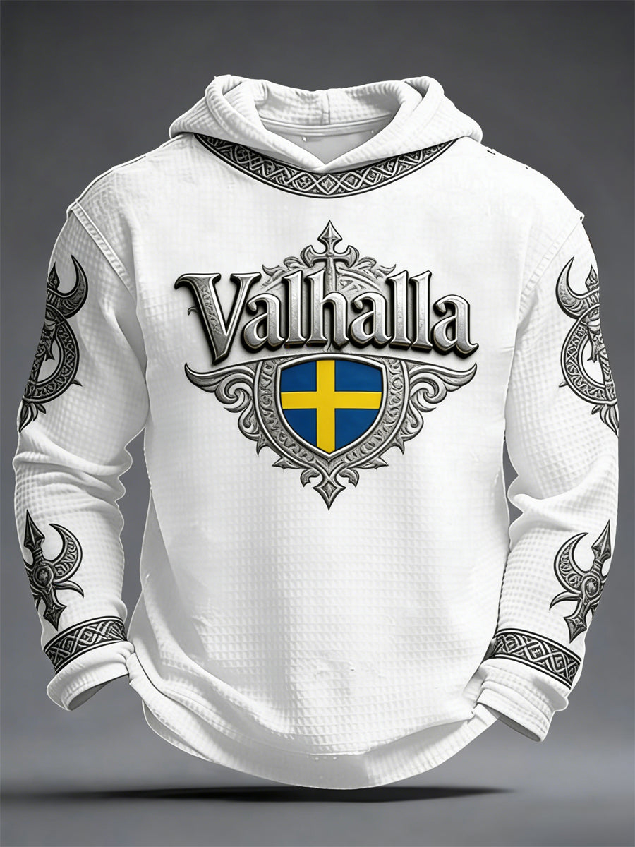 Men's Viking style sweatshirt with Valhalla pattern and waffle-textured terry lining