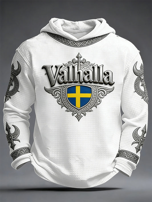 Men's Viking style sweatshirt with Valhalla pattern and waffle-textured terry lining