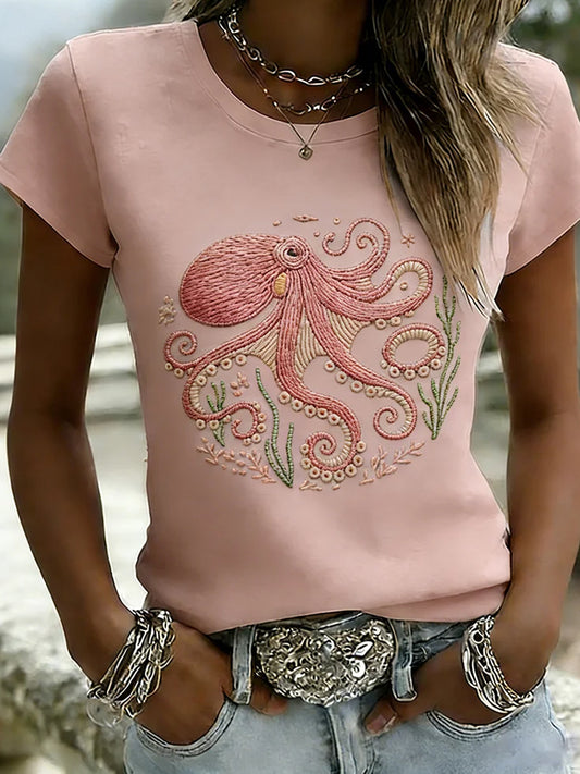 Kvinnor Retro Animal Art Print Casual Comfort T-shirt