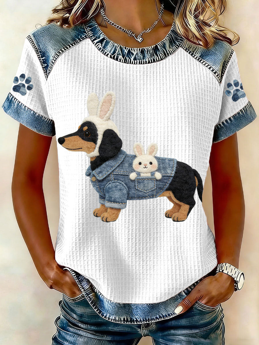 Women's Easter Dachshund Bunny Costume Waffle Top