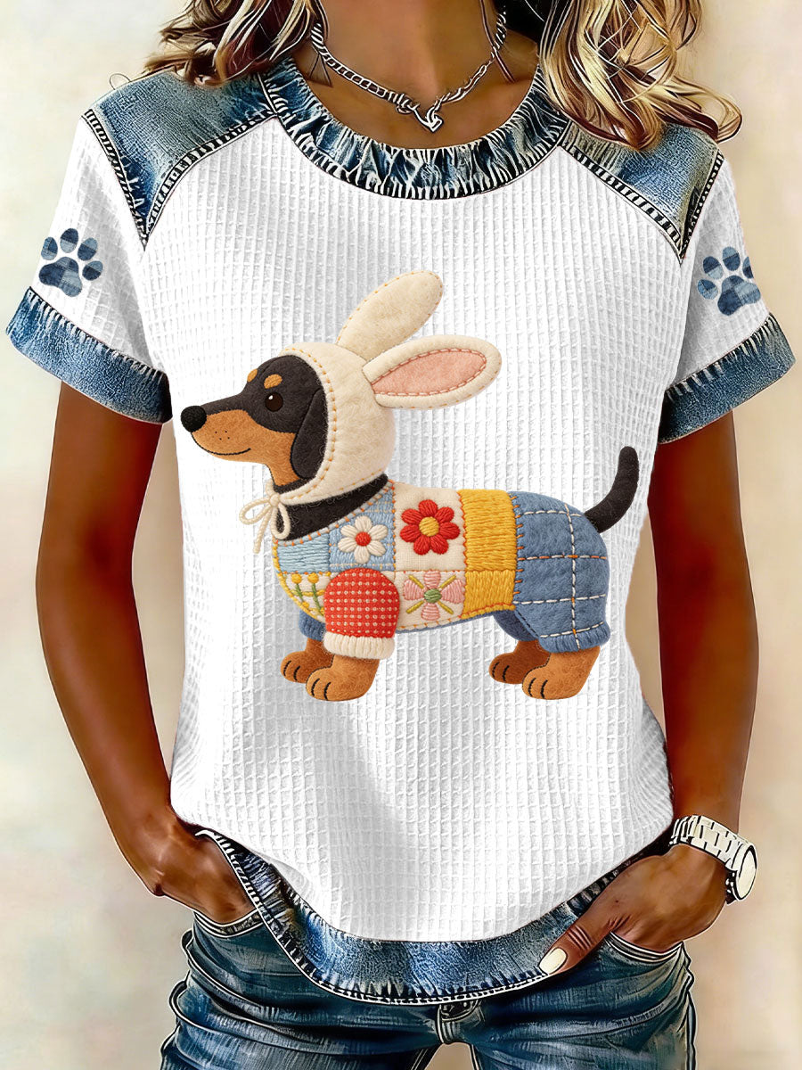 Women's Easter Dachshund Bunny Costume Waffle Top