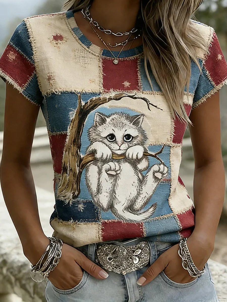 Women's Retro Animal Art Print Casual Comfort T-Shirt