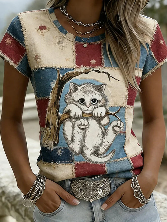 Kvinnor Retro Animal Art Print Casual Comfort T-shirt