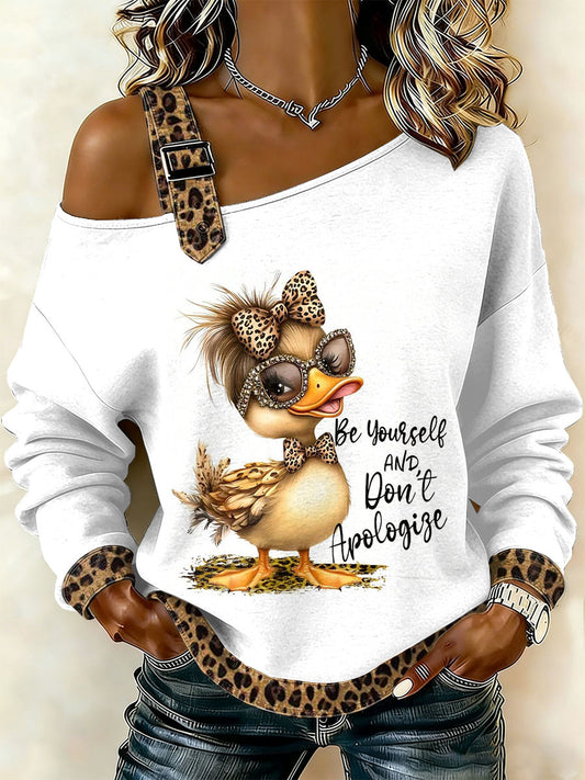 Kvinnors Vintage Leopard Duck Mönster Casual Sweatshirt