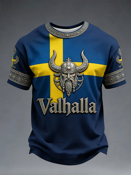 Herrens svenska Viking-stil Valhalla T-shirt