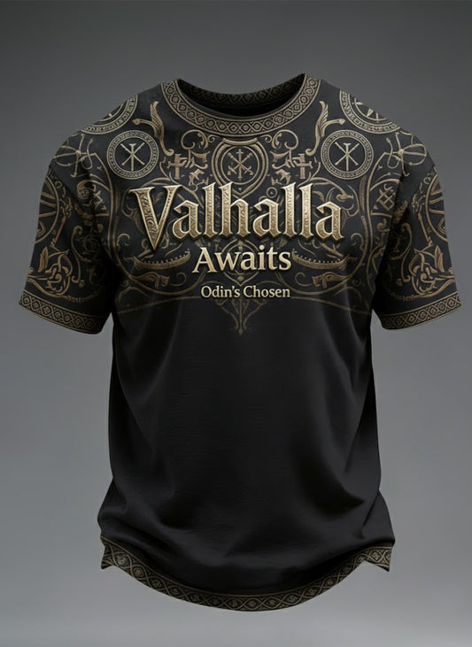 Mr. Valhalla Awaits Viking Printed T-Shirt