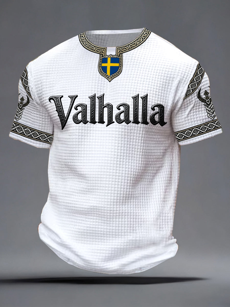 Herrens svenska Viking-stil Valhalla Tryckt våffle T-shirta