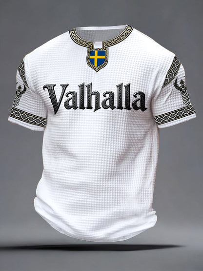 Herrens svenska Viking-stil Valhalla Tryckt våffle T-shirta