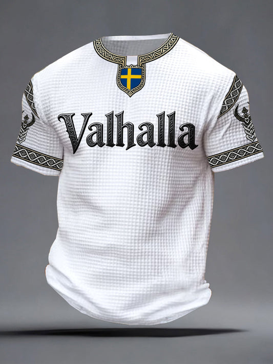 Men's Swedish Viking-style Valhalla Printed Waffle T-shirt