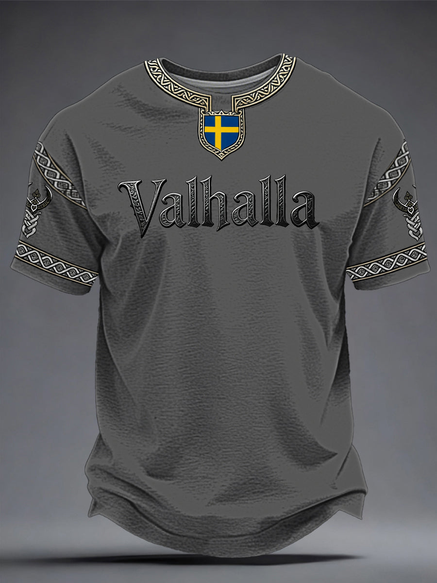 Herrtröja i svensk vikingastil med Valhalla-motiv