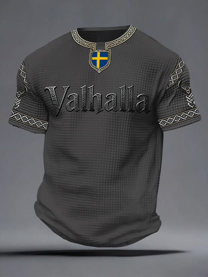 Herrens svenska Viking-stil Valhalla Tryckt våffle T-shirta
