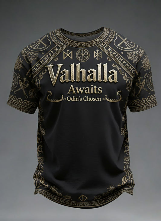 Mr Valhalla Awaits Viking Printed T-Shirt