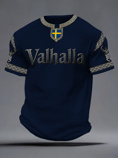 Herrens svenska Viking-stil Valhalla Tryckt våffle T-shirta