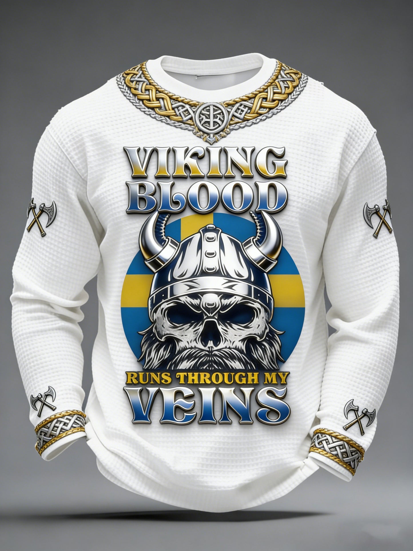 Lord's Sweden Viking Printed Waffle Long Sleeve Sweatshirt