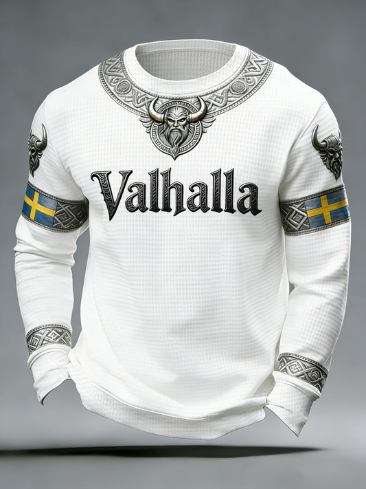 Men's Viking-style sweater with Valhalla pattern and waffle knit