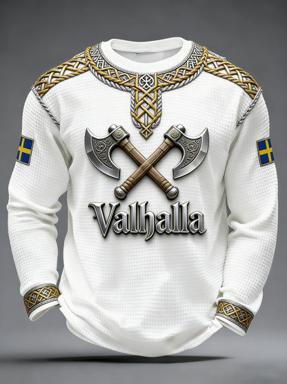 Herrens Sverige Vikingtryckt våffel Lång ärm svätta