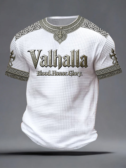 Men's Swedish Viking-style Valhalla Printed Waffle T-shirt