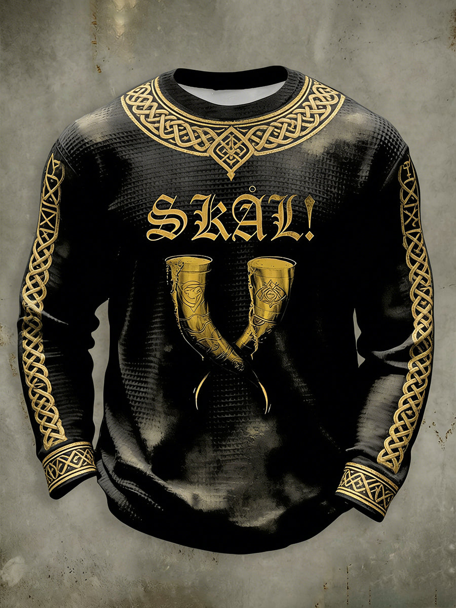 Mäns viking dricka våffla lång ärm T-shirt