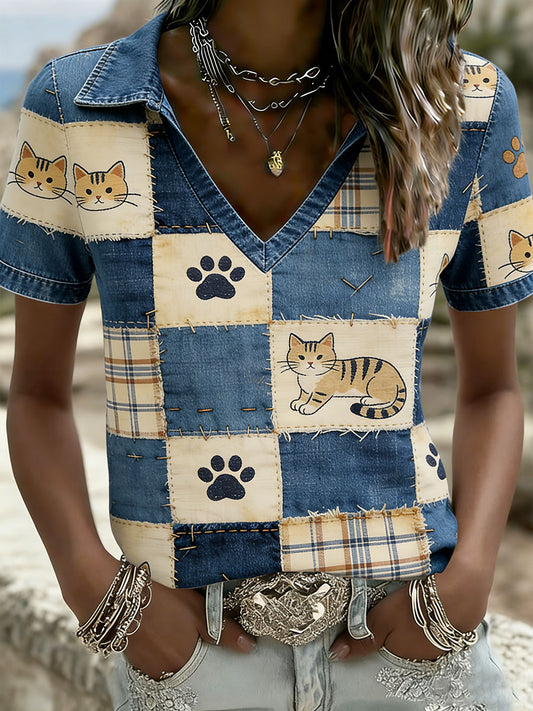 Kvinnors Retro djur kollage Skriv ut Casual T-shirt