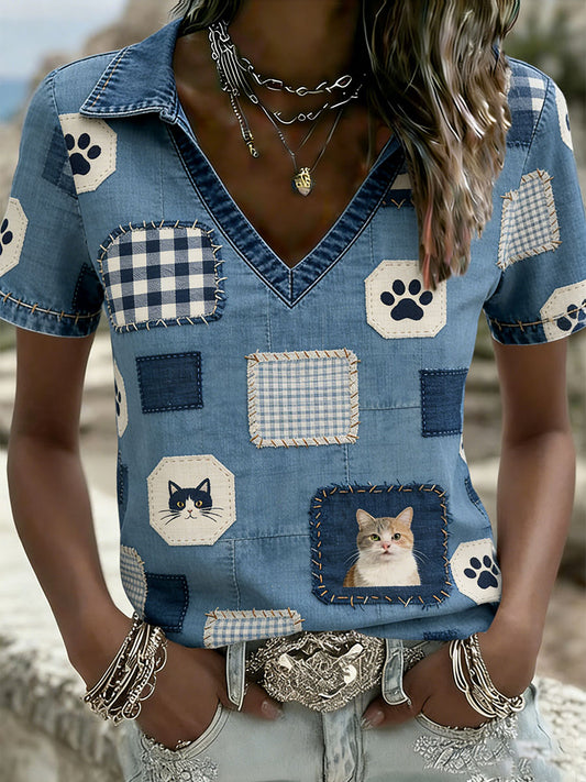 Women's Retro Animal Collage Print Casual T-shirt