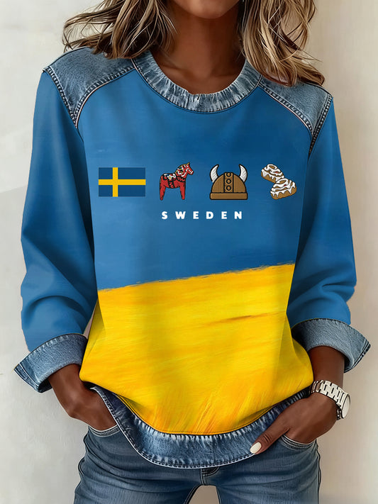 Women's Swedish Dala Horse Art Pattern Design Sweatshirt