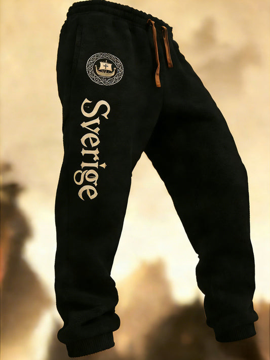 Men's Retro Viking Swedish Flag Patch Casual Pants
