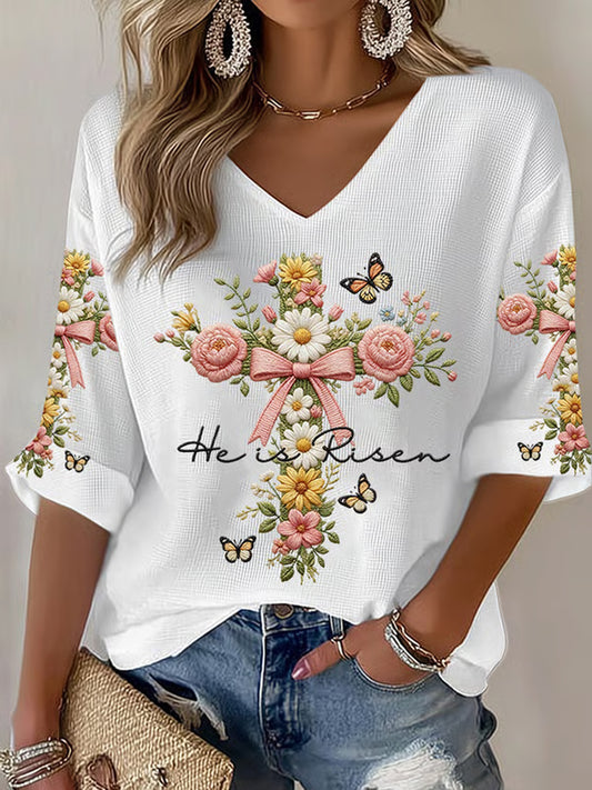 Women Plants Flowers Faith Print Casual T-shirt