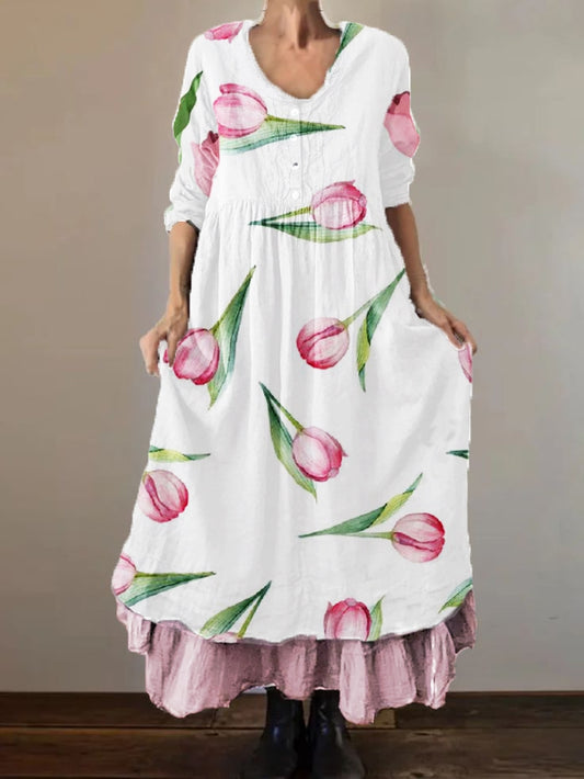 Women's shirt tulip flower double-layered long dress