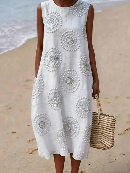 Women's Floral Pattern Linen Blend Dress