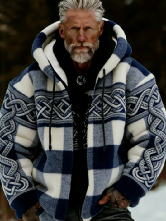 Men's Viking Celtic Art Plush Cozy Warm Zipper Jacket
