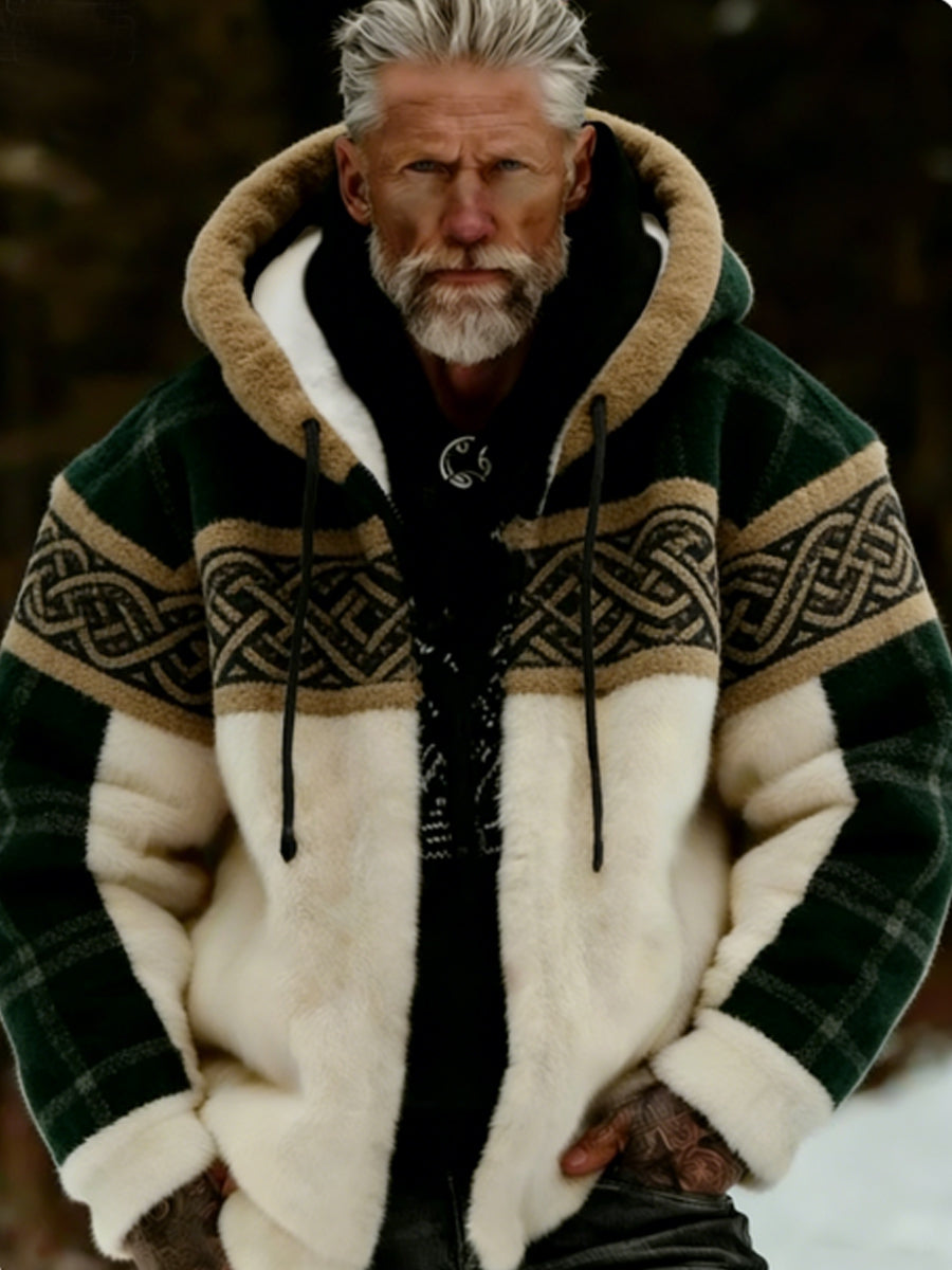 Mäns viking keltisk konst plush Mysig varm dragkedja jacka