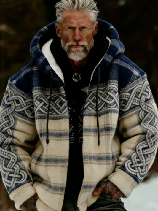 Men's Viking Celtic Art Plush Cozy Warm Zipper Jacket