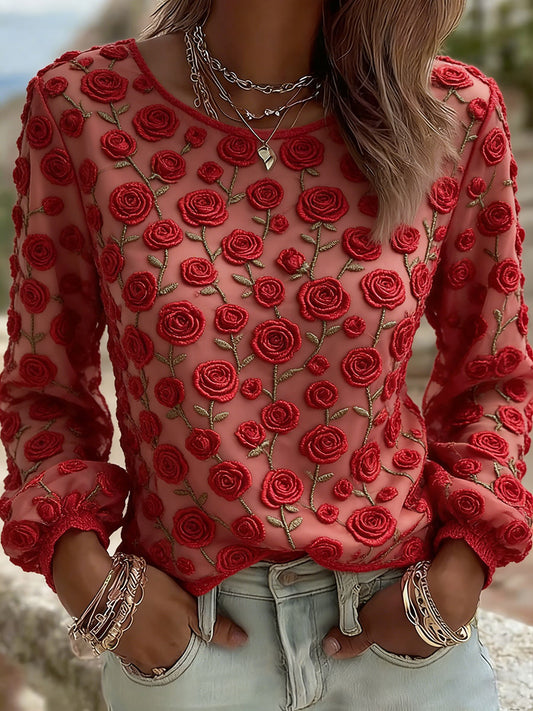 Women's Rose Art Print Casual T-shirt