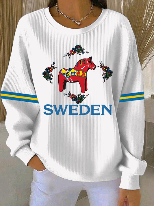 Women's Swedish Dala Horse Art Print Casual Sweatshirt