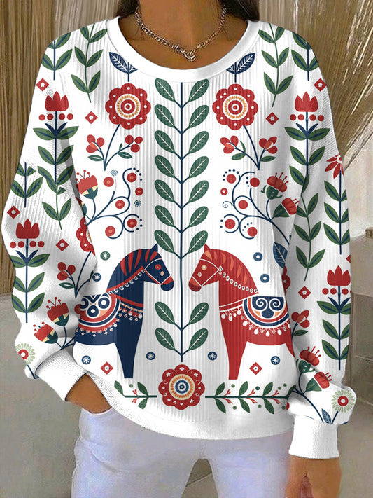Kvinnors svenska Dala Horse Art Print Casual Sweatshirt