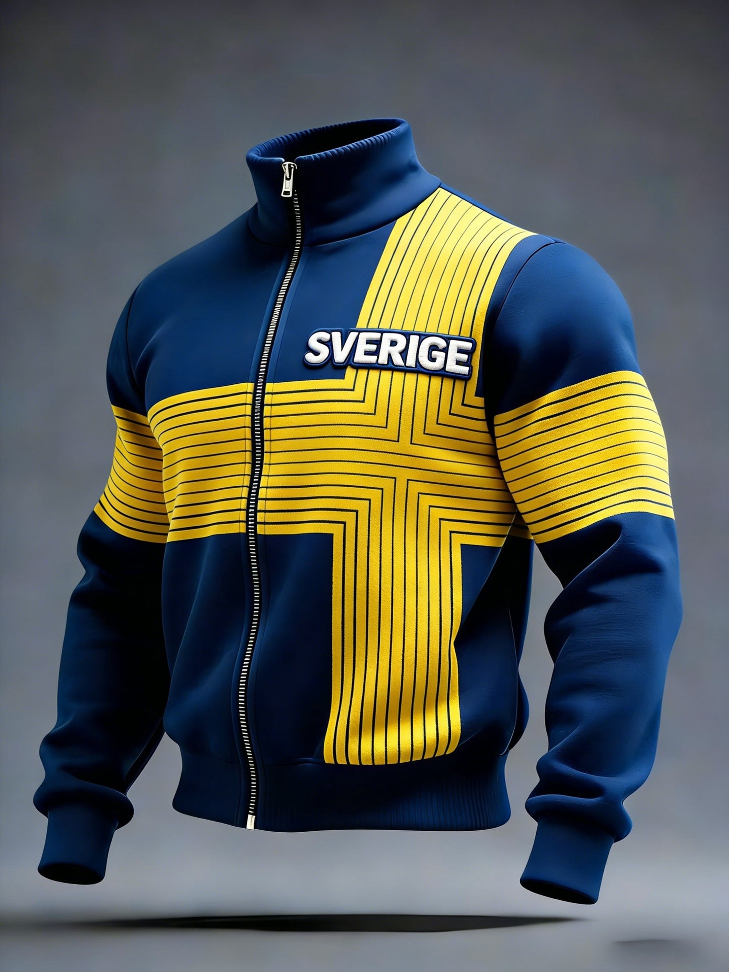 Retro viking svensk flaggmärke avslappnad sportig jacka med ståkrage