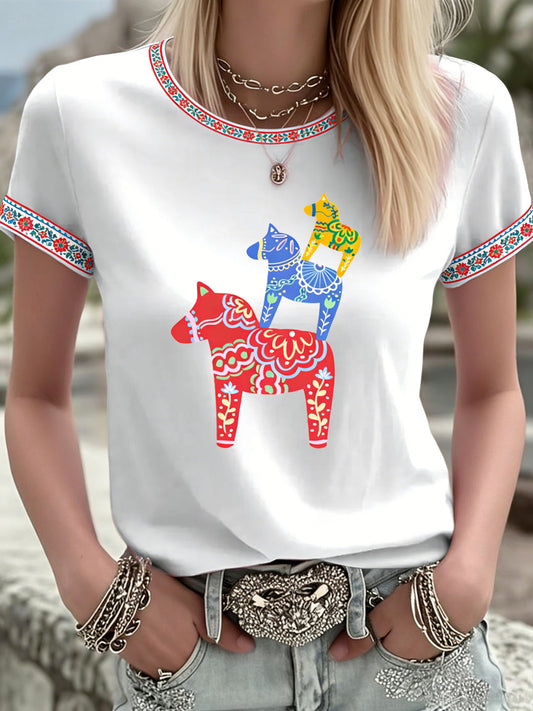 Ladies' Swedish Dala Horse Art Print T-Shirt