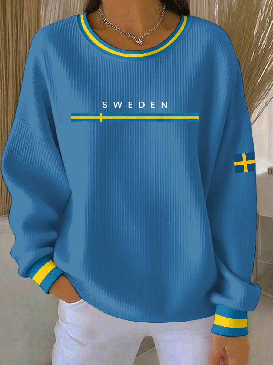 Damsvensk konsttryck avslappnad sweatshirt