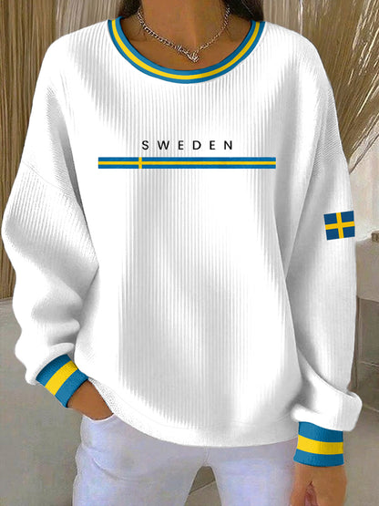 Damsvensk konsttryck avslappnad sweatshirt