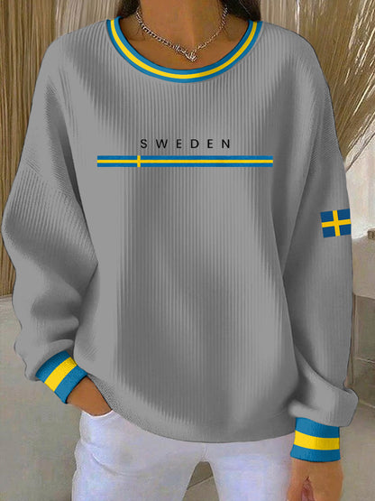 Damsvensk konsttryck avslappnad sweatshirt
