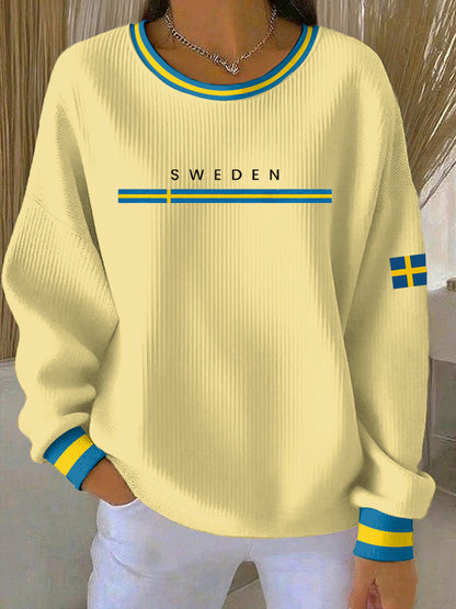 Damsvensk konsttryck avslappnad sweatshirt