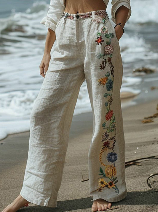 Women's Casual Daily Button Side Straight Trousers