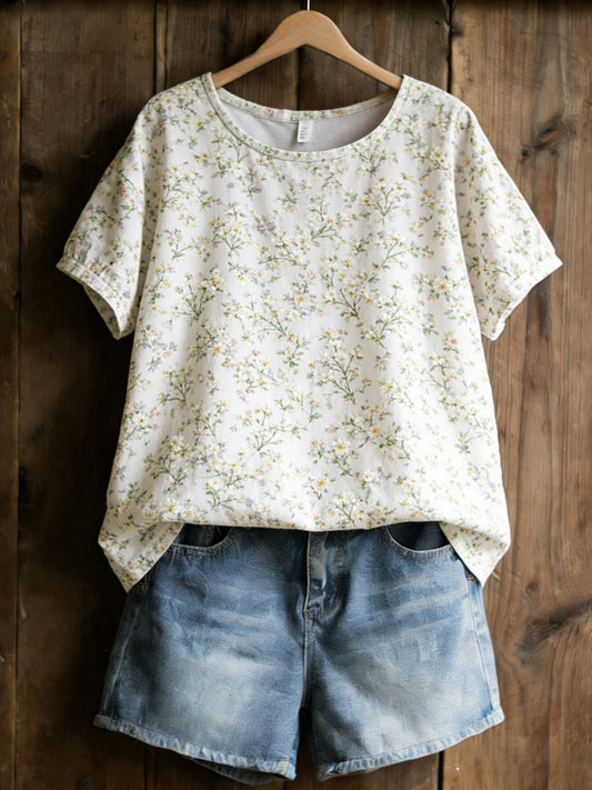 Women Plants Flowers Print Casual T-shirt