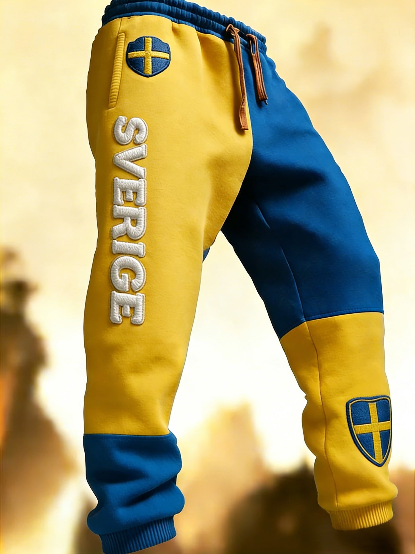 Mäns Retro Viking Svenska flaggbricka Casual Byxor