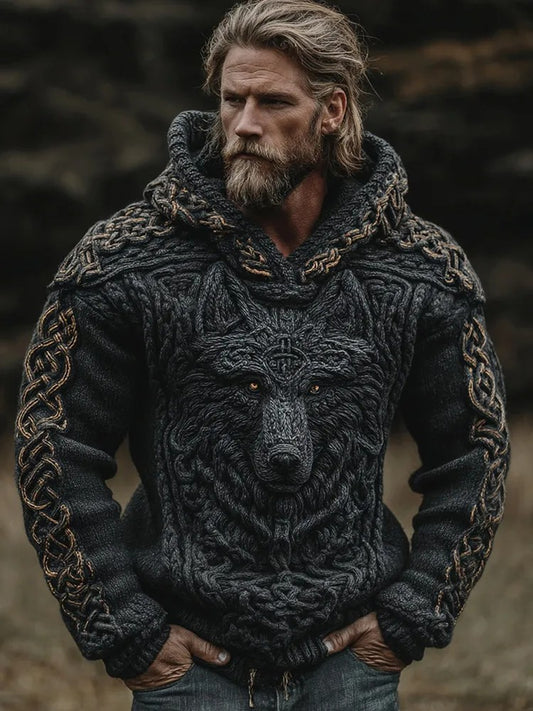 Men's Retro Nordic Viking Celtic Knot Wolf Long Sleeve Shirts