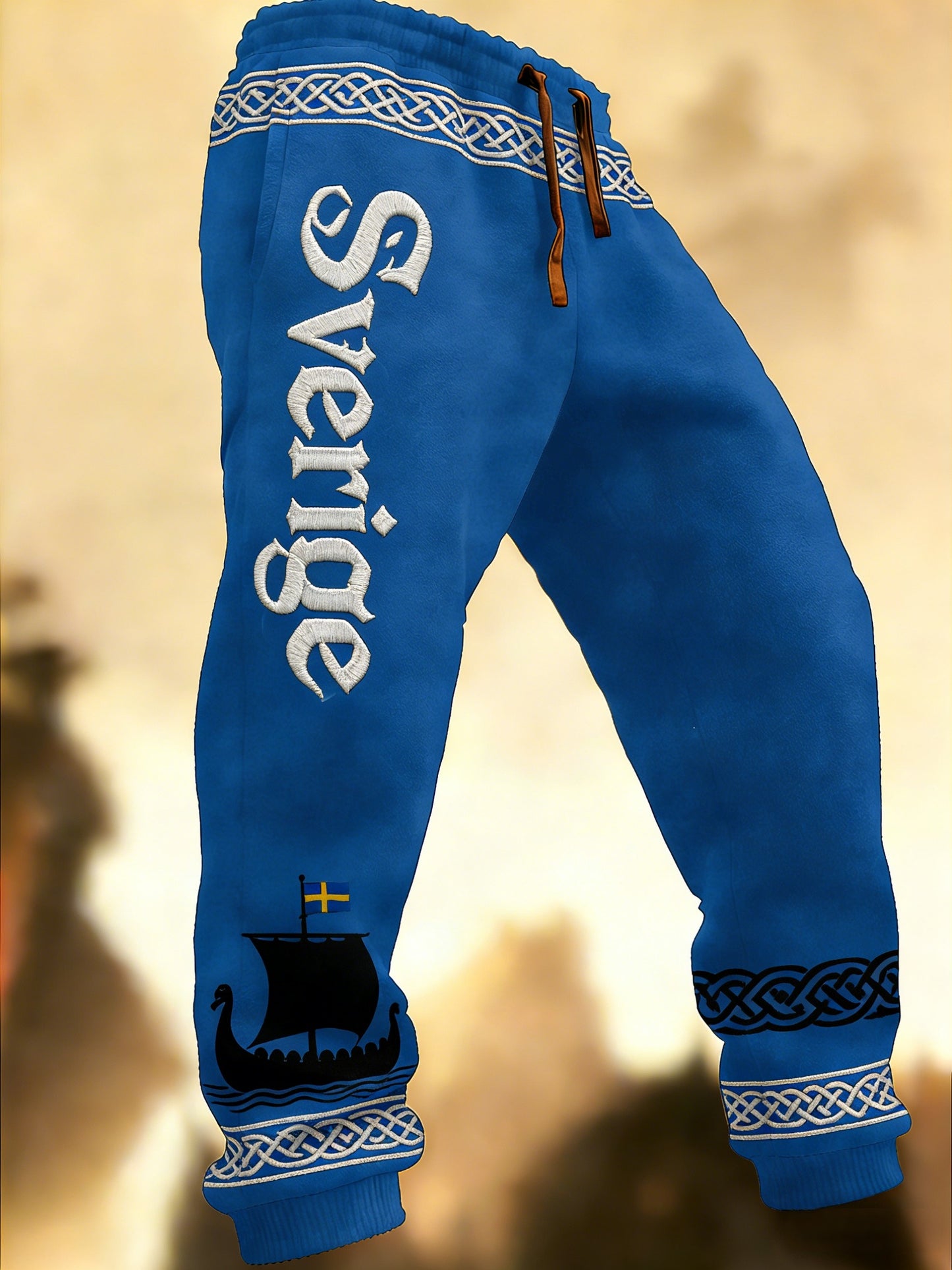Mäns Retro Viking Svenska flaggbricka Casual Byxor