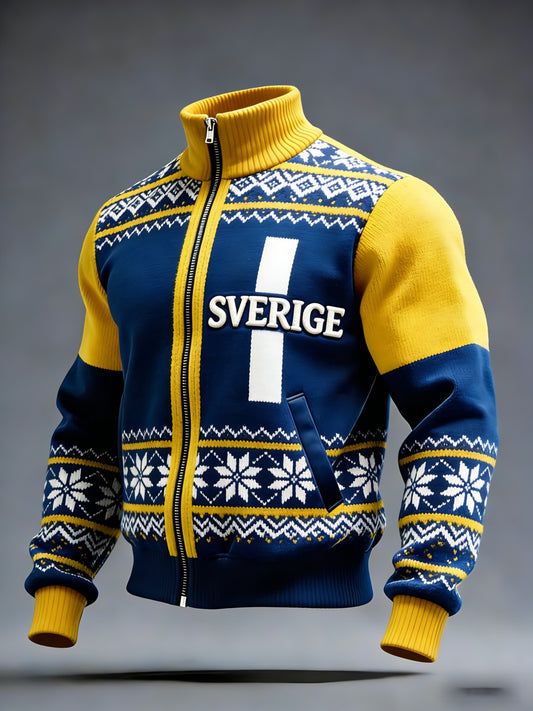 Retro Viking Swedish flag badge casual sporty stand-up collar jacket