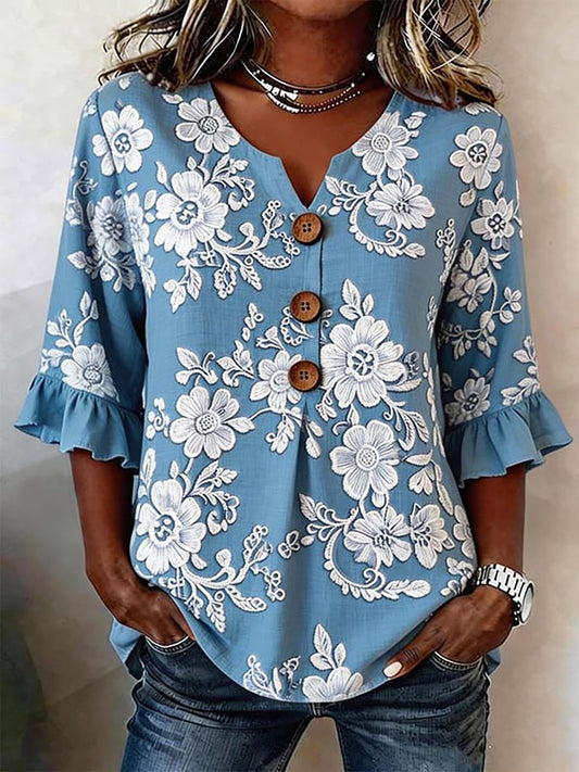 Women's open floral linen skirt